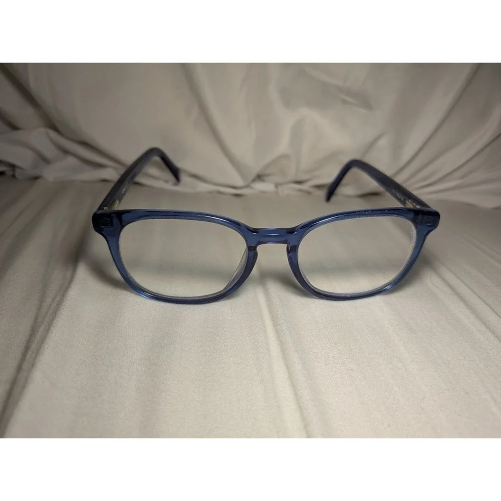 Warby Parker WP Blue Gray Clear Oval Frame Eyeglasses Lyle 370 47 18 140